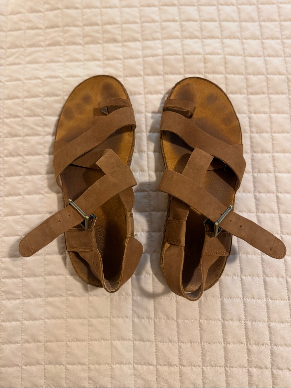 Chaco Tan Leather Cross-Strap Sandals